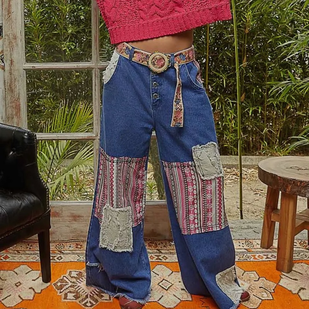 POL Wide Leg Patchwork Jeans Size M